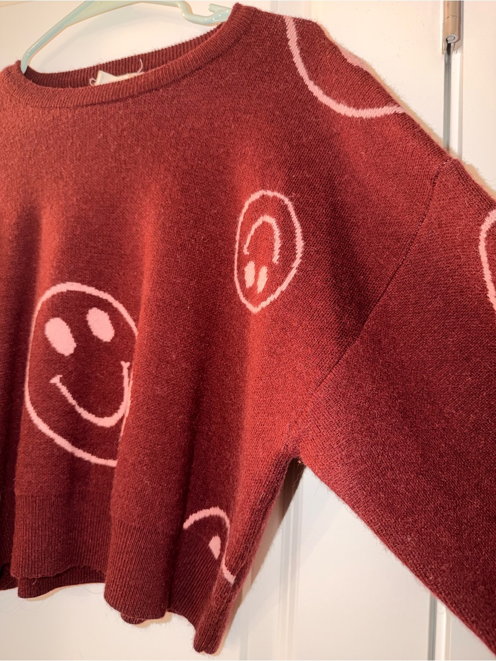 Cropped Rust Red Smiley Crewneck Sweater - Picture 3 of 6